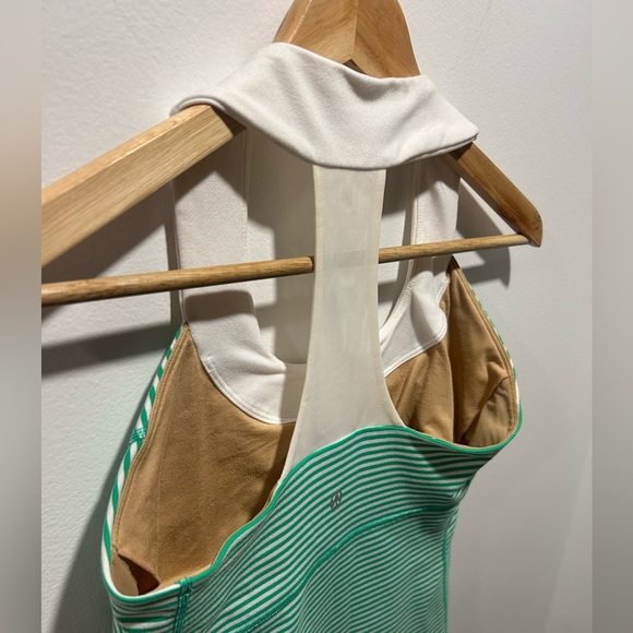 Lululemon size 8, green and white striped scoop neck racer back tank. Wide strap - Picture 6 of 8